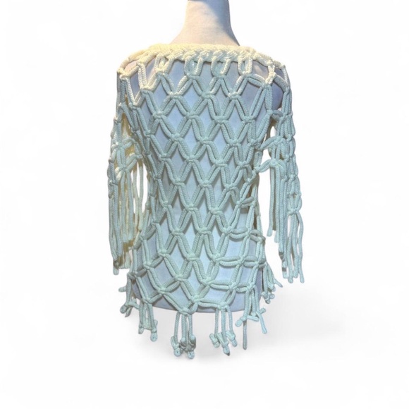 VTG Macramae Sweater  Wool Blend Small P-P20L33 Ivory - Picture 4 of 6